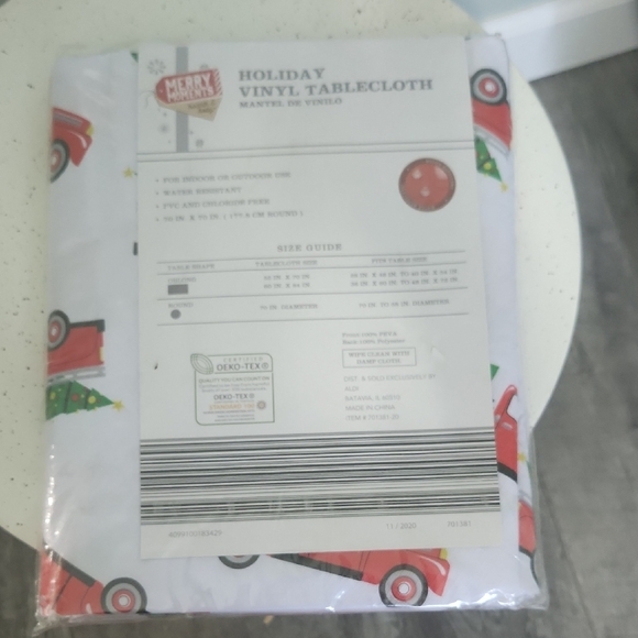 Holiday Vinyl Tablecloth with Red Truck Design - Picture 2 of 2